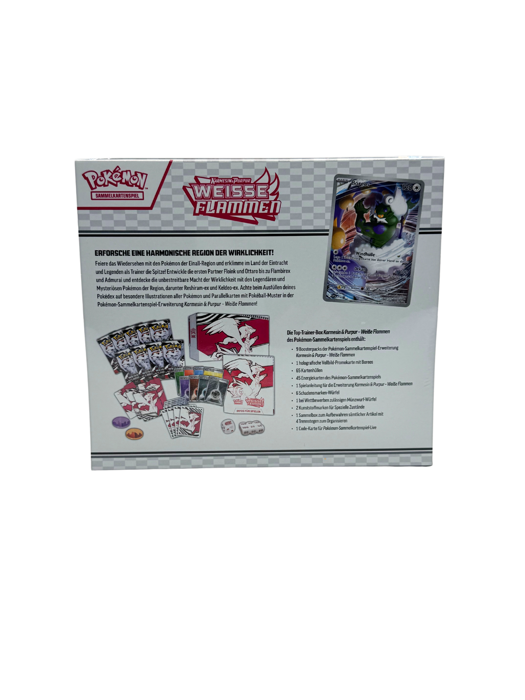Pokémon Top-Trainer-Box Karmesin & Purpur – Weiße Flammen